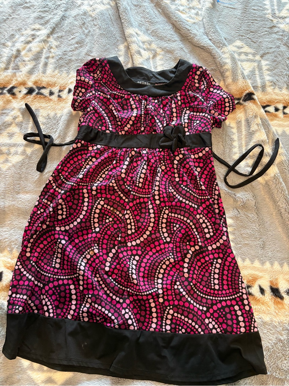 George Pink and Black Dot-Pattern Dress